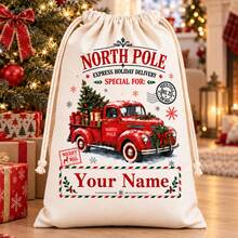 Custom Christmas Drawstring Gift Bag, Personalized Santa Holiday Storage Pouch, Customized North Pole Party Decor Sack, Customizable Name Xmas Present Holder, Christmas Tree Decoration, Winter Holiday Gift Packaging, Family Celebration Supplies - Style D - View 4