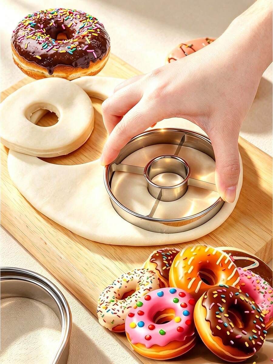 1pc Stainless Steel Donut Molds,DIY Donut Pressing Molds,Dough Cutting Molds,Mousse Rings, Hand Pressed Stainless Steel Donut Cutting Molds,Kitchen Baking Accessories,Suitable For Homemade Donuts, Bagels,Cakes - Multicolor - View 1