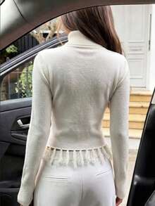 SEREN Women's New High Neck Long Sleeve Knit Sweater, Tassel Design, Suitable For Daily Commute, Autumn/Winter Wear - White Apricot - View 5