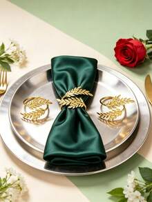 4-30pcs Metal Leaf Napkin Rings, Wheat Ear Napkin Holders, Table Decor Suitable For Wedding, Christmas, Party, Banquet, Dinner - Gold - View 9