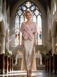 1PC Faux Fur Bridal Shawl Collar Autumn Winter Cape Banquet Wedding Dress Scarf - Two-tone Pink - View 2