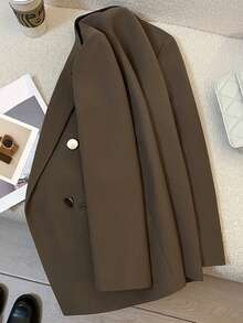 Spring/Summer Women's Solid Color Long Sleeve Double-Breasted Blazer, Notch Lapel | Suitable For Dates, Parties, Outings And Holiday Celebrations - Coffee Brown - View 10