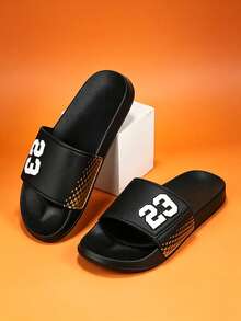 Men's Graffiti Comfortable Colorblock Soft One-Strap Slides Personalized Korean Style Outdoor Plus Size Sandals - Black - View 5