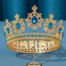 1pc Vintage Crown Symmetrical Snowflake Design Large Crystal Tiara Elegant Castle Palace Bridal Wedding Headpiece - Multicolor - View 13