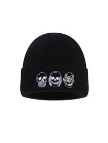 1pc Or 2pcs Men's Embroidered Skull Knit Beanie Hat, Brimless Cap Suitable For Halloween, Autumn/Winter Warmth, Daily Wear And Outfit - A - View 6
