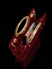 This Gold Herringbone Patterned Clutch Bag Is Adorned With Sparkling Rhinestones, Making It A Luxurious And Glamorous Formal Evening Bag. It Comes With A Sparkling Rhinestone Three Pieces Set, Including A Rhinestone Pendant Necklace, Earrings, And Bracelet, Making It A Perfect Gift For Evening Parties, Parties, Birthdays, Weddings, And Other Occasions. - Burgundy - View 8