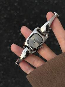 1pc Fashion Silver Women's Quartz Watch, Square Gray Dial, Minimalist Bracelet Strap, Delicate Markings, Suitable For Daily Wear - Silver - View 1