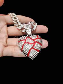 Men Women Punk Hip Hop Broken Heart Pendant Necklace Full Rhinestone Cuban Chain European American Rap Street Style Accessory - Silver - View 4