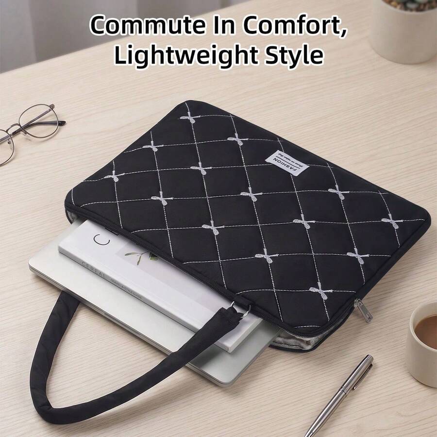 15.6 Inch Bow Knot Embroidered Laptop Bag, Laptop Sleeve, Computer Briefcase, Travel Handbag, Suitable For Commuting, Business Trip, School - View 1