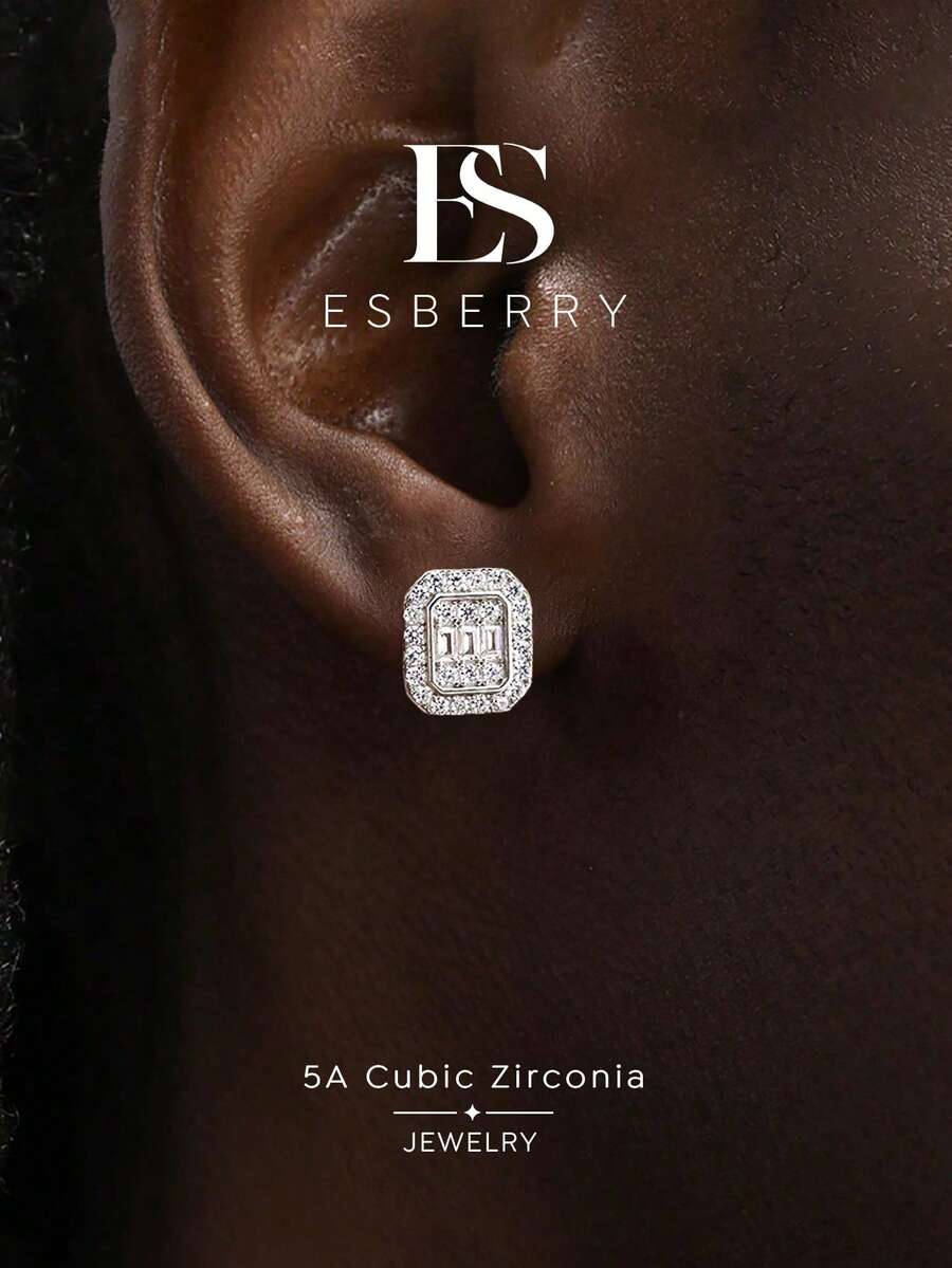 ESBERRY 1pc Zirconia Stud Earrings, Exquisite Men's Jewelry, Daily Wear, Gift