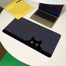 Cute Black Cat Design Extra Large Extended Mouse Pad 35.4X15.7 Inches, Non-Slip Base, Polyester Desk Mat, Suitable For Wireless Mouse And Keyboard, Ideal Choice For Office And Home Gamers - Top-down View Of a Black Cat - View 9