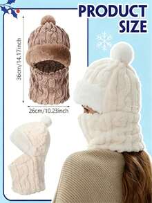 1pc Knitted Face Mask Scarf Hat, Winter Warm All-In-One Hat, 3-In-1 Scarf Face Mask Knitted Beanie, Elastic Soft Ear Protection Knitted Scarf Face Mask Hat, Fleece Lined Beanie, Women's - Multicolor - View 3
