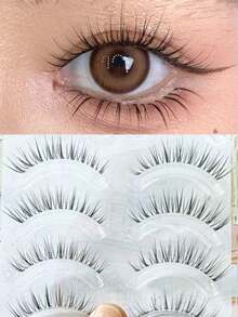 10pcs Fairy Hair False Eyelashes, Soft Ultra-Fine Transparent Stem, Airy A-Shape, Long Natural Voluminous One-Piece False Eyelashes - Multicolor - View 1