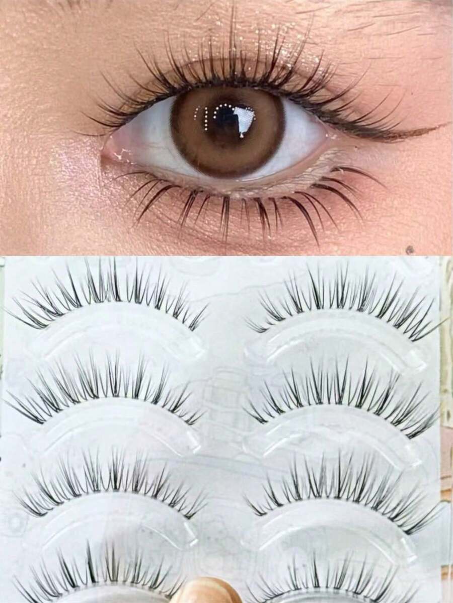 10pcs Fairy Hair False Eyelashes, Soft Ultra-Fine Transparent Stem, Airy A-Shape, Long Natural Voluminous One-Piece False Eyelashes - Multicolor - View 1