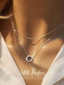 1pc Sparkling Zirconia Double Layer Necklace, Women's Daily Wear Party Birthday Anniversary Jewelry Gift - Style 1 - View 2