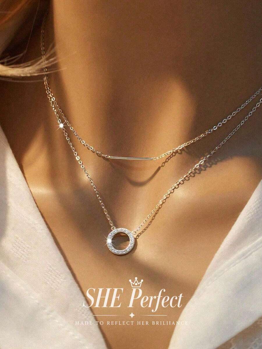 1pc Sparkling Zirconia Double Layer Necklace, Women's Daily Wear Party Birthday Anniversary Jewelry Gift