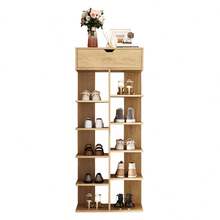 Modern Multifunctional Shoe Cabinet With Open Shelf, 1 Drawer, And 10 Storage Compartments. Shoe Cabinet For Entryway, Wood Color, 55*33*133. - 1 - View 3