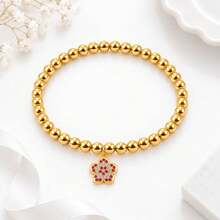 1pc New Classic Colorful Flowers Pendant Golden Beaded Bracelet For Women - flower - View 8