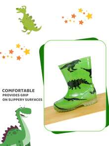 HSYAAMOO Boys Fashion Dinosaur Cartoon Pattern Waterproof Rain Boots, Non-Slip Wear-Resistant, Cute Durable, Soft Comfortable, Suitable For Little Adventurers Outdoor Play. - Green - View 8