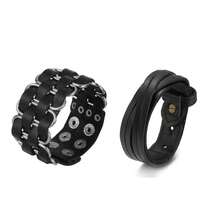 2pcs Black Personalized Fashion Textured Punk Style Sports Bracelet, Suitable For Men's Holiday Party Fashion Wear, Exquisite Gift For Men - Black - View 7