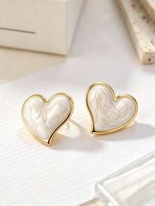 1 par / 7 pares de pendientes de botón de acero inoxidable 304 esmaltado, combinación de pendientes dorados con múltiples estilos de corazón, hoja y mariposa, joyería hipoalergénica, regalo adecuado para mujeres - Multicolor - Ver 16