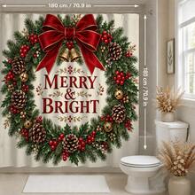1pc/4pcs Red Bow & Floral Wreath Pattern Multi-Function Bathroom Decor Shower Curtain Set, Free 12 Hooks, Premium Holiday Atmosphere, Bathroom Mat, U-Shaped Rug And Round Toilet Lid Cover, Suitable For All Scenes Decoration Bathroom Set - Red Bow Wreath - View 11