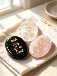 1/2 Pcs Engraved Worry Stone "One Day At A Time", Natural Crystal Palm Stone With Velvet Pouch, Inspirational Pocket Stone Gift For Stress Relief - Multicolor - View 3