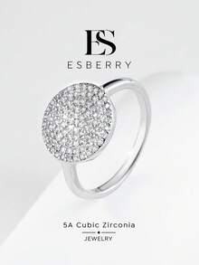 ESBERRY 1 قطعة خاتم فاخر من الزركونيا المكعبة الدائرية، خاتم نسائي، مناسب للارتداء اليومي، يمكن استخدامه أيضًا كمجوهرات راقية - خاتم دائري كامل من الماس - مشاهدة 2