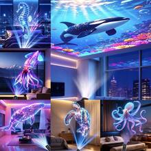 Colorful Ocean Animal USB Projection Creative Pattern Photo Room Atmosphere Light, 3D Night Light Ocean Animal Atmosphere Light With Multiple Projection Image Replacement, LED Projection, Decorative Lighting Projection, Suitable For Indoor Room Walls, Ceiling Projection, USB 360° Adjustable Angle, Christmas Gift Holiday Gift Perfect Essential Gift For 13 Holidays - Plug-in Colorful Atmosphere Night Light - Ocean Animals - View 5