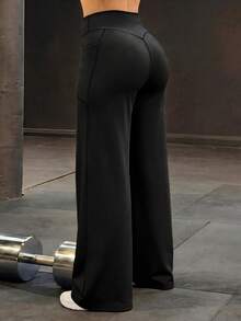 Cloud-Feel Soft Quick-Dry Butt-Lifting Wide Leg Sports Pants, With Pockets For Fitness And Daily Wear - Black - View 7