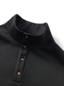 Men's Autumn/Winter Popular Casual Versatile Minimalist Button Up Collar Commuter Long Sleeve Sweatshirt - Black - View 7