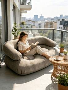 1pc U-Shaped Portable Inflatable Outdoor Leisure Chair, Flocked Soft Comfortable Slouchy Sofa Chair, Breathable PVC, Modern Lightweight Compact Foldable Inflatable Outdoor Sofa, Suitable For Autumn/Winter, 2-Person Use For Living Room, Balcony, Camping - Multicolor - View 8