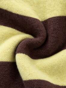 Spring/Autumn Multi-Color Contrast Lapel Long Sleeve Half-Button Cardigan Sweater - Brown and Yellow - View 11