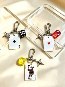 1pc/3pcs Vintage Spade & Heart Poker Dice Keychain, Premium Multi-Element Pendant, Four-Pointed Star Personalized Joker Card Bag Charm - Multicolor - View 1