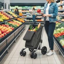 Shopping Cart, Liters Bag, Foldable Cart With Cooler Bag, Adjustable Handle, Aluminum Frame, Dark Gray Color - 1 - View 7
