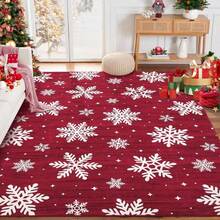 HuoJinGu Christmas Theme Rug, Snowflake Pattern, Machine Washable Indoor Carpet, Decorative Non-Slip Rug, Suitable For Kitchen, Bathroom, Living Room, Bedroom - Multi-color B - View 1
