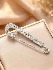 5 Shiny Silver Rhinestone Brooches - Women's Shirt Dress Collar Hat Accessories Safety Pin Faux Crystal Clip - Silver - View 2