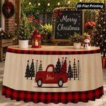 1 Christmas Party Table Skirt, Suitable For Christmas To Send A Buffet Table, Holiday Dessert Table Decoration, Washable Christmas Family Dinner Tablecloth Booth Display Decoration. - 1 - View 5