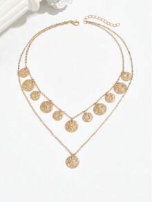 1pc Women's New Pendant Necklace, Creative Coin, Tassel, Punk Hip Hop Metal Style Layered Necklace, Daily Wear And Gift - Gold - View 3
