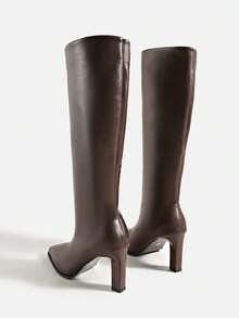 New Pointed Toe High Heel Tall Boots Vintage Style Wide Shaft Knee-High Stiletto Heel Riding Boots - Brown - View 5