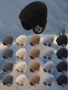 1pc Unisex Folded Brim Winter Knit Hat, Elastic Ear Protection Knit Hat, Thick Warm Winter Hat, Outdoor Cycling Skiing Ear Protection Cold-Proof Hat - Multicolor - View 3