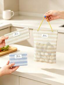 1pc Hanging Mesh Storage Bag, Striped Breathable Wall Organizer Pouch, Drawstring Grocery Holder For Kitchen, Reusable Mesh Tote Bag For Vegetables, Garlic And Ginger, Space Saving Wall Hanging Storage, Lightweight Home Kitchen Accessory - Multicolor - View 7