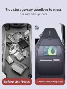 1pc Car Rear Seat Back Kick Mat PU Leather Seat Back Storage Bag Hanging Organizer Car Interior Storage Seat Back Organizer Multi-Functional - A - View 7
