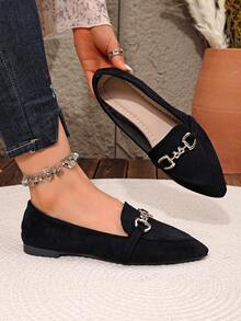 2026 Autumn/Winter New Fashion Comfortable Black Pointed Toe Flat Bow Ballet Shoes - Black - View 2