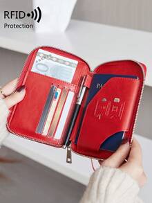 MIYIN Minimalist Vintage Style Passport Holder, Unisex, RFID Blocking Zipper Passport Bag With Wrist Strap, Multi-Function Bifold Travel Wallet For Credit Cards/ID Cards/Cash/Passport - Multicolor - View 3