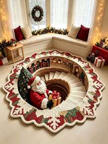 1pc Santa Claus Pattern Floor Mat, Bathroom Mat, Bathroom Rug, Door Mat, Small Rug, Carpet, Floor Mat, Home Decor, Area Rug, Outdoor Mat, Home Decor, Area Carpet, Bedroom Rug, Washable Carpet, Christmas Gift - Multicolor - View 4