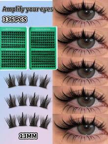 336 Clusters DIY Cluster False Eyelashes, Wispy Fluffy Individual Lashes, Multi-Layered Volume Fake Eyelashes, Soft Thin Band Lashes For Custom Eye Makeup, Suitable For Beginners Daily & Party Makeup - View 2