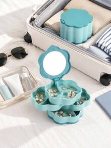 1pc Multi-Layer Rotating Flower Shaped Jewelry Box With Mirror, Multi-Color Plastic Jewelry Storage Box, Divided Storage Box, Suitable For Earring Storage Box, Necklace Bracelet Earring Set, Elegant Dust-Proof Box, Best Gift Choice For Couples, Sisters And Friends - Multicolor - View 5