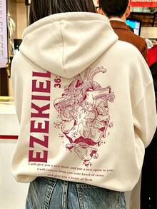 Ezekiel Human Heart Faith Print Sweatshirt, Bible Verse Pullover Sweatshirt, Healing Faith Atmosphere Daily Layering Top Fall Casual - Apricot - View 2