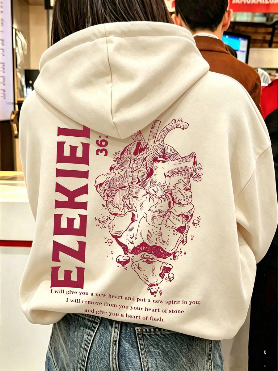Ezekiel Human Heart Faith Print Sweatshirt, Bible Verse Pullover Sweatshirt, Healing Faith Atmosphere Daily Layering Top Fall Casual